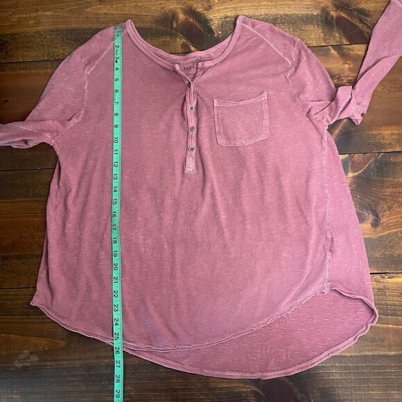 Free People Frontier Slub Knit Henley Tee Burgundy Marron Womens XS Relaxed Boho - Picture 10 of 10